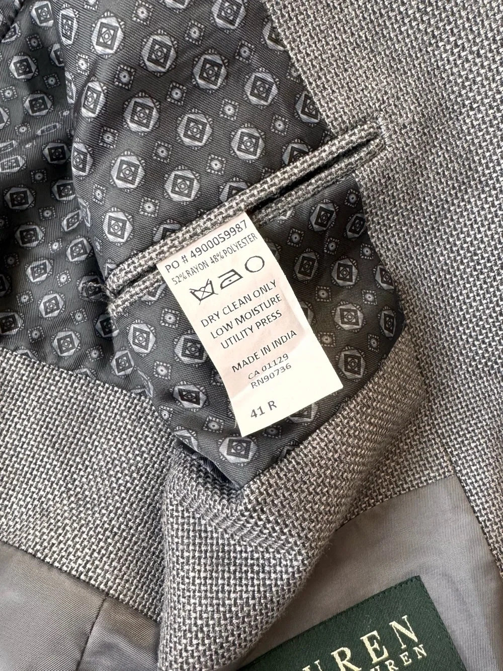 Lauren Ralph Lauren Men’s Gray Textured Blazer Sport Coat Size 41R